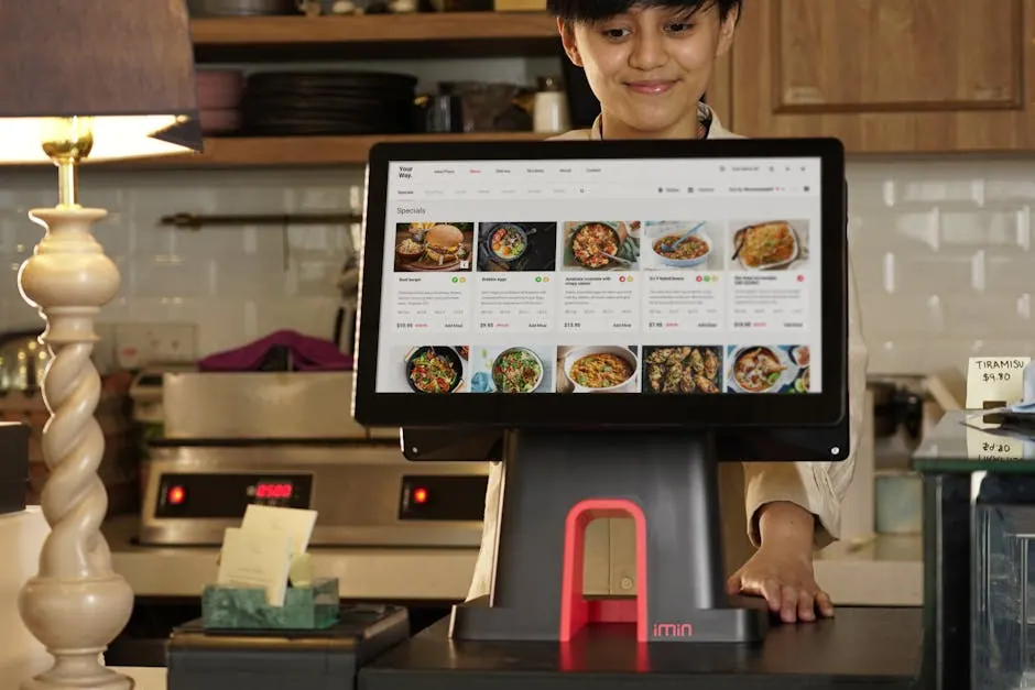 Restaurant-manager controleert tablet