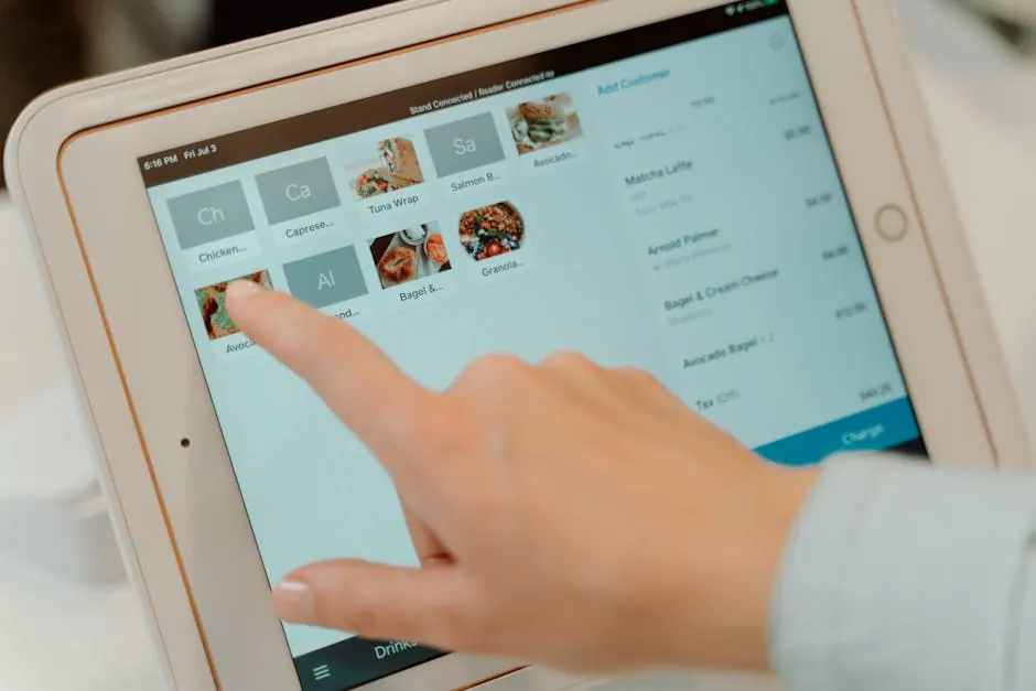Een gast bekijkt een digitale menukaart op een tablet