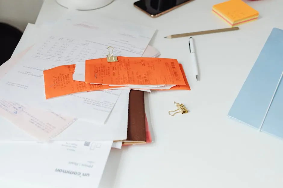 Bonnetjes en factuurformulieren op een bureau